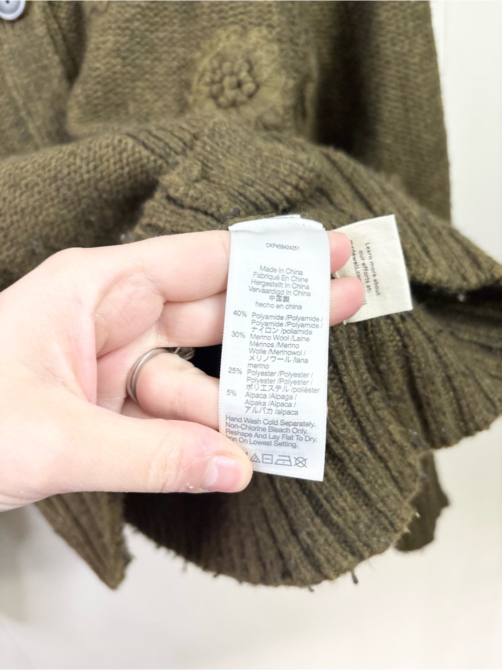 Madewell Embroidered Edencroft Pleat-Sleeve Cardigan Sweater heathered green SM - Picture 6 of 8
